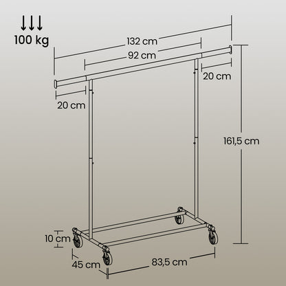 Garment Rail with Wheels, Adjustable Clothes Rack for Bedroom, Heavy Duty, Easy Assembly, Silver - image 6