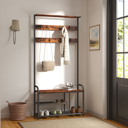 Coat Rack Stand, Hall Tree with Bench and Shoe Storage, 9 Removable Hooks - image 1