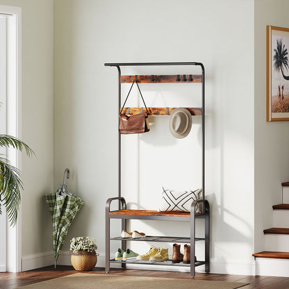 Coat Rack Stand, Hall Tree with Bench and Shoe Storage, 9 Removable Hooks - image 2