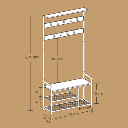Coat Rack Stand, Hall Tree with Bench and Shoe Storage, 9 Removable Hooks - image 6