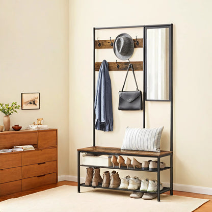 Coat Rack with Shoe Storage, Coat Stand for Hallway with Mirror, Hooks - image 1