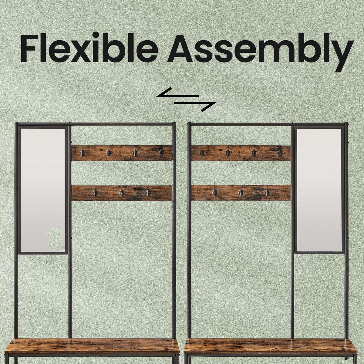 Coat Rack with Shoe Storage, Coat Stand for Hallway with Mirror, Hooks - image 3