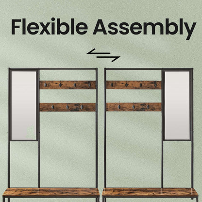 Coat Rack with Shoe Storage, Coat Stand for Hallway with Mirror, Hooks - image 3
