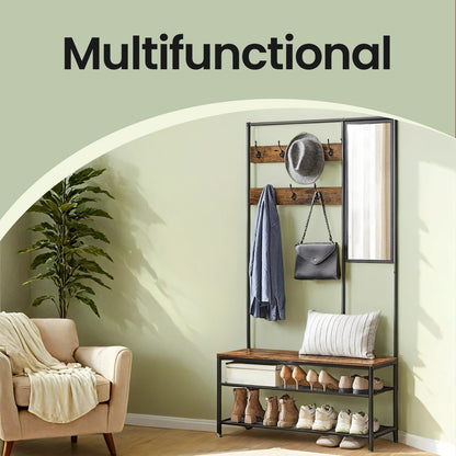 Coat Rack with Shoe Storage, Coat Stand for Hallway with Mirror, Hooks - image 4