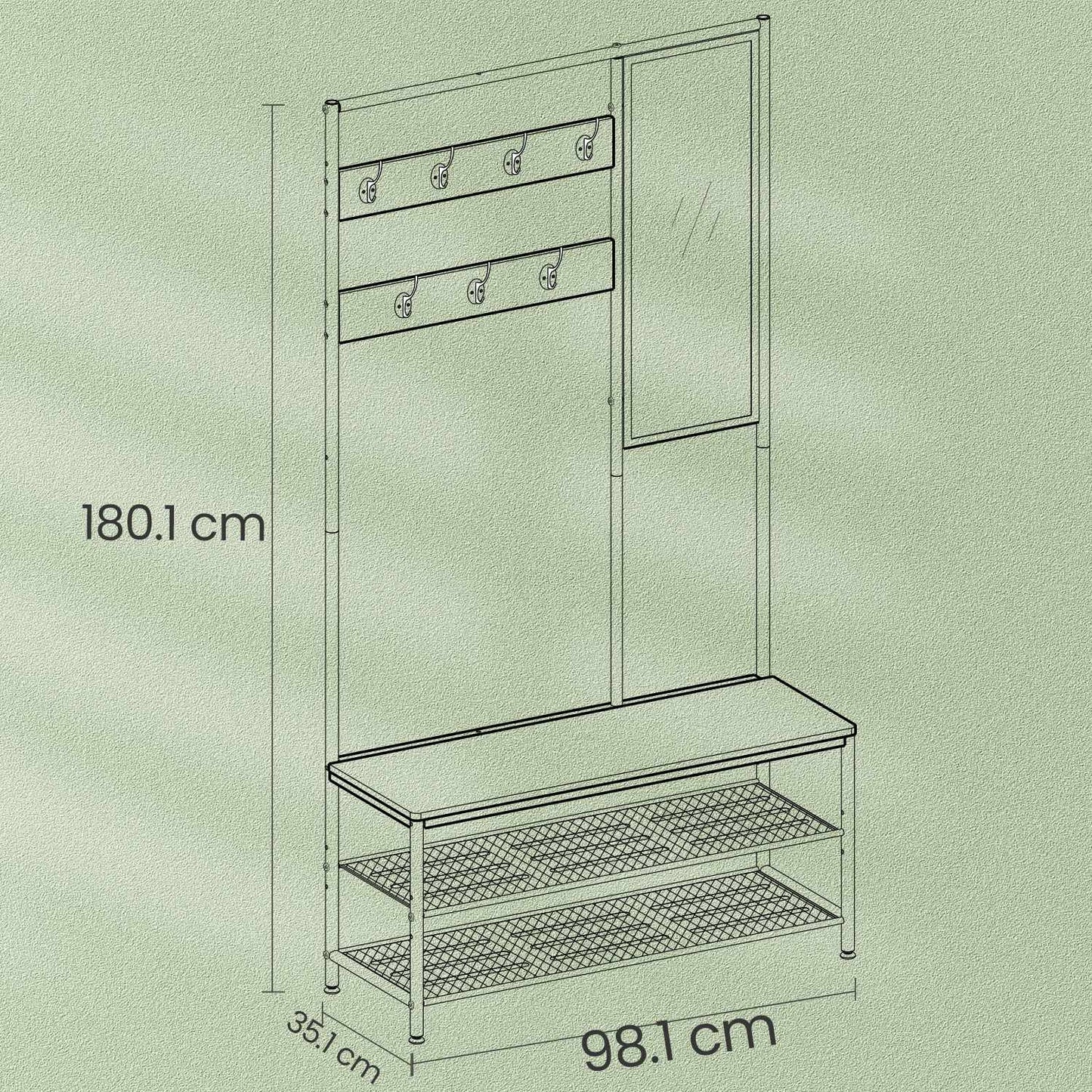 Coat Rack with Shoe Storage, Coat Stand for Hallway with Mirror, Hooks - image 2