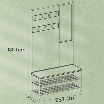 Coat Rack with Shoe Storage, Coat Stand for Hallway with Mirror, Hooks - image 2