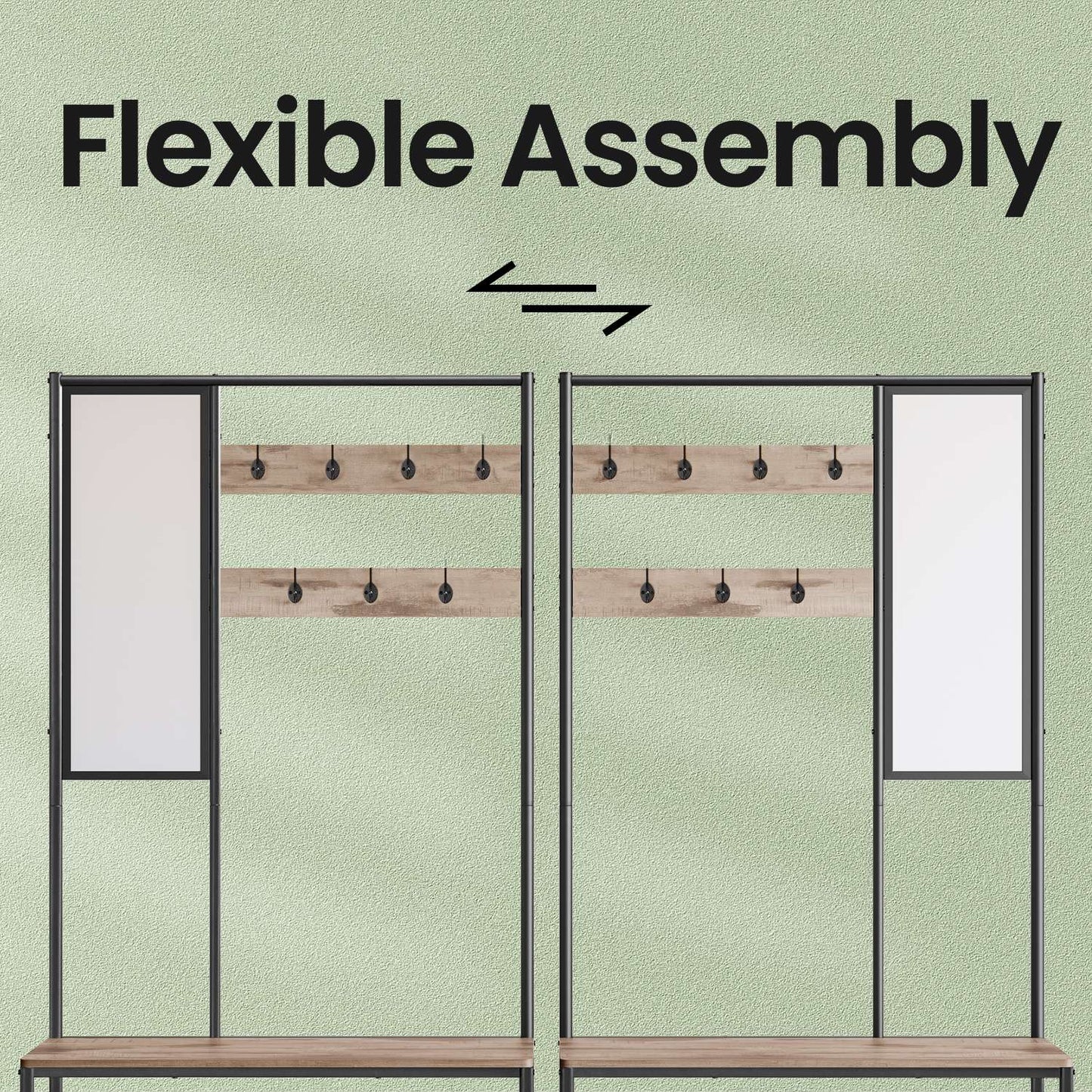 Coat Rack with Shoe Storage, Coat Stand for Hallway with Mirror, Hooks - image 3