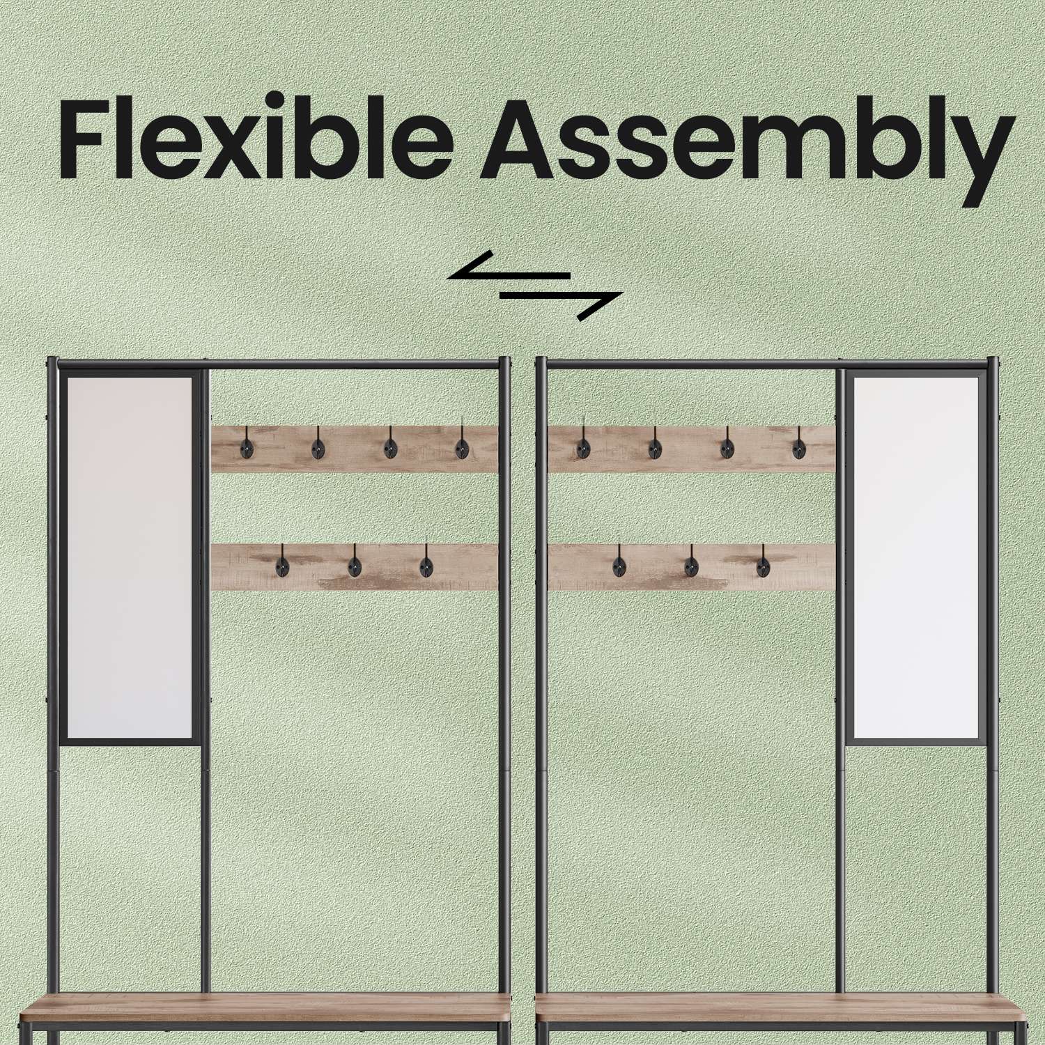 Coat Rack with Shoe Storage, Coat Stand for Hallway with Mirror, Hooks - image 3