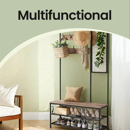 Coat Rack with Shoe Storage, Coat Stand for Hallway with Mirror, Hooks - image 4