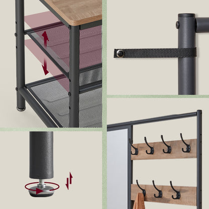 Coat Rack with Shoe Storage, Coat Stand for Hallway with Mirror, Hooks - image 5