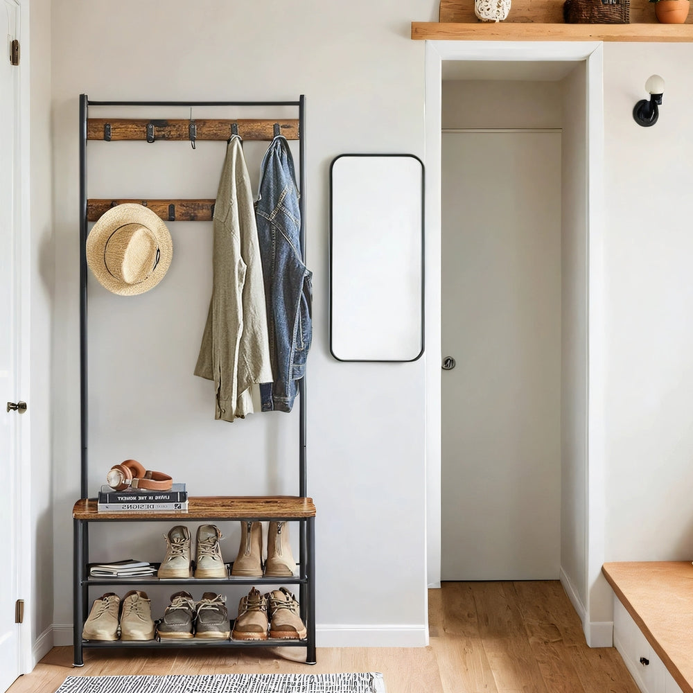 Hallway Coat and Shoe Rack with Bench, Greige - image 17