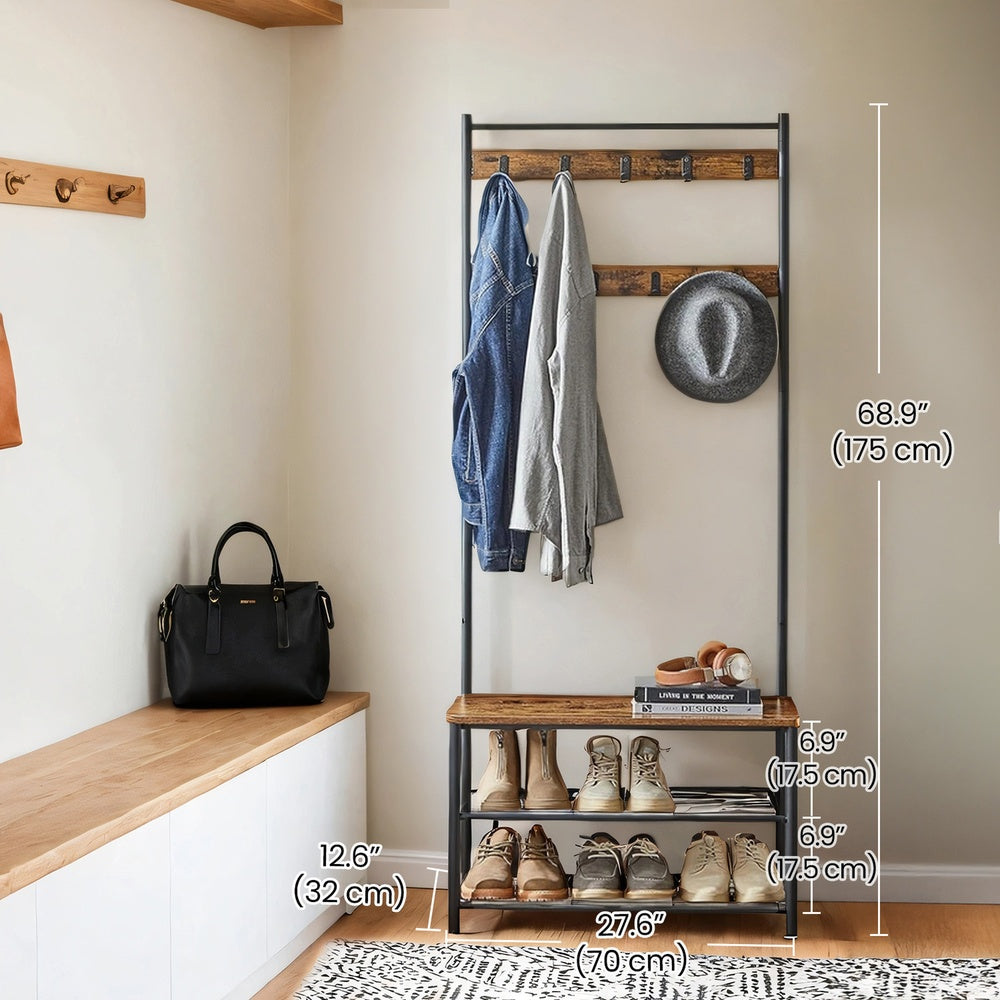 Hallway Coat and Shoe Rack with Bench, Greige - image 22