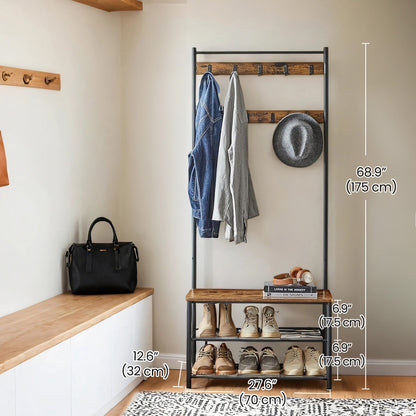 Hallway Coat and Shoe Rack with Bench, Greige - image 22