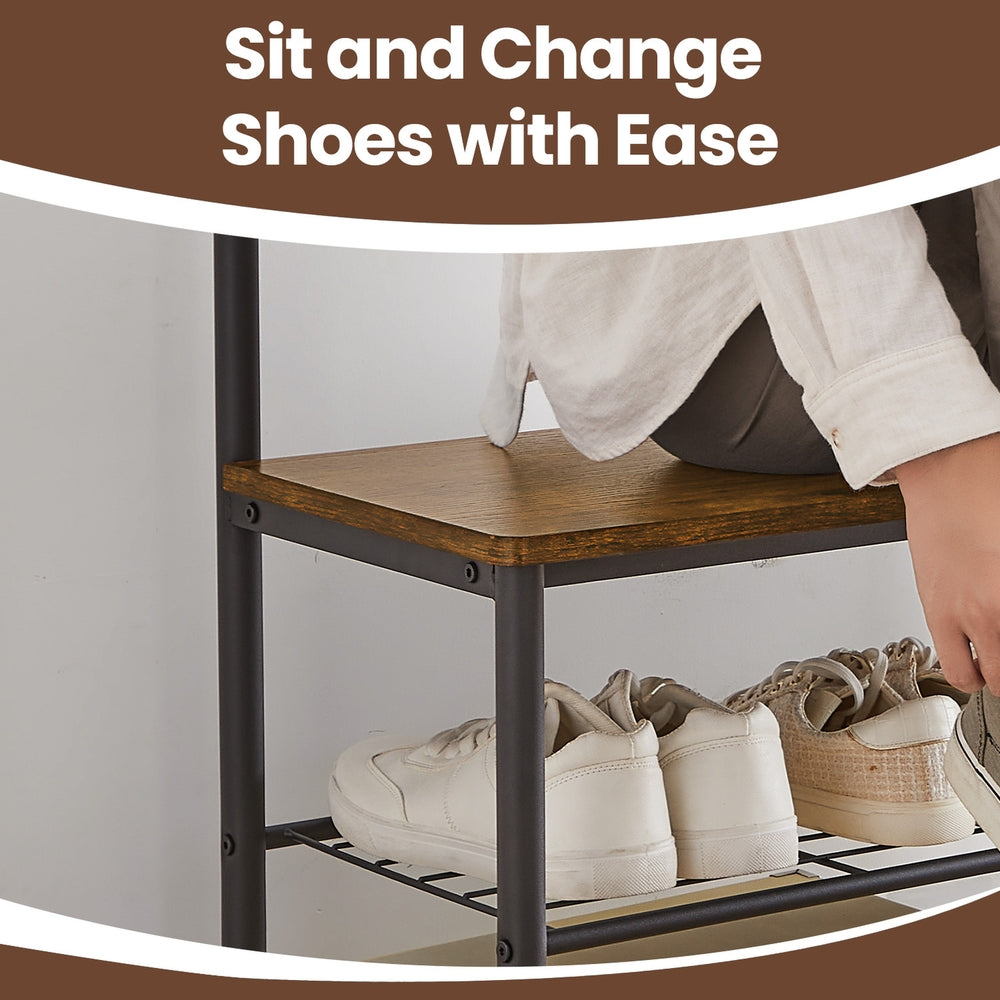 Hallway Coat and Shoe Rack with Bench, Greige - image 24