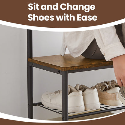 Hallway Coat and Shoe Rack with Bench, Greige - image 24