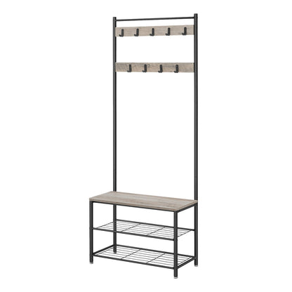 Hallway Coat and Shoe Rack with Bench, Greige - image 1