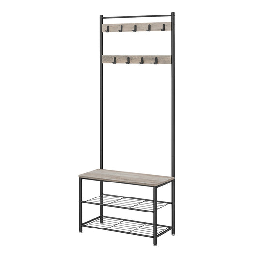 Hallway Coat and Shoe Rack with Bench, Greige - image 1