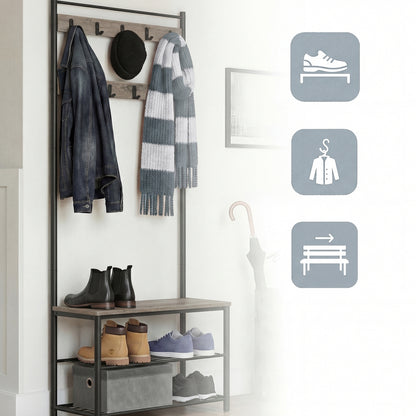 Hallway Coat and Shoe Rack with Bench, Greige - image 3