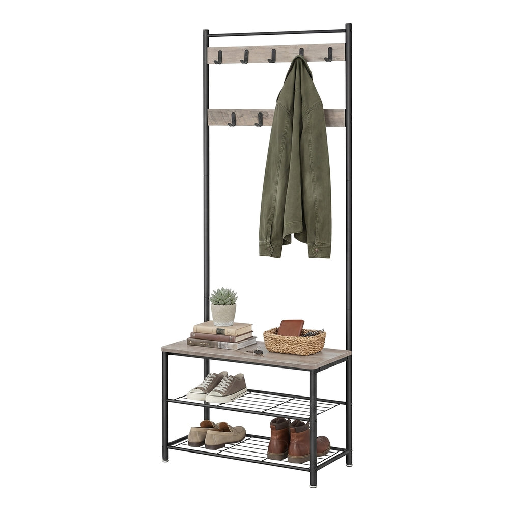 Hallway Coat and Shoe Rack with Bench, Greige - image 4