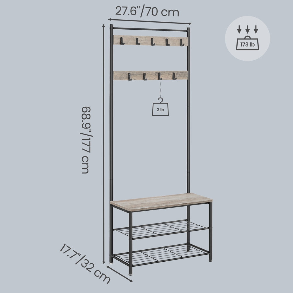 Hallway Coat and Shoe Rack with Bench, Greige - image 5