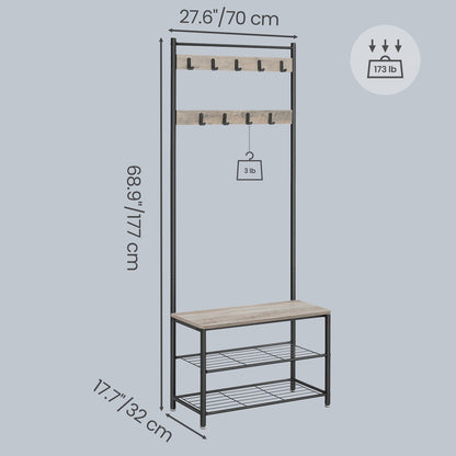 Hallway Coat and Shoe Rack with Bench, Greige - image 5