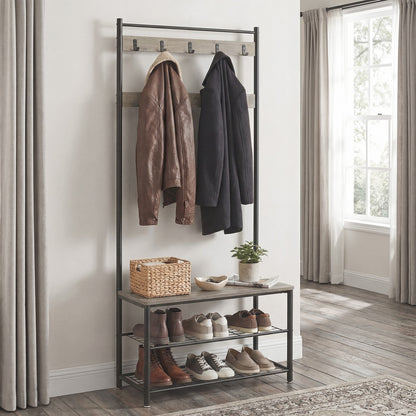 Hallway Coat and Shoe Rack with Bench, Greige - image 6