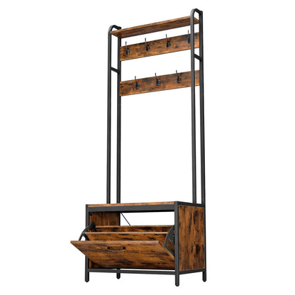 Industrial Entryway Hall Tree with Shoe Storage Bench, 7 Hooks and Shelf, Coat Rack for Bedroom - image 8