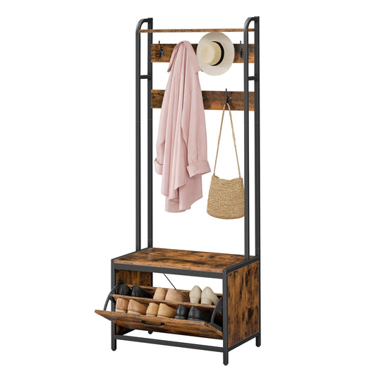 Industrial Entryway Hall Tree with Shoe Storage Bench, 7 Hooks and Shelf, Coat Rack for Bedroom - image 1