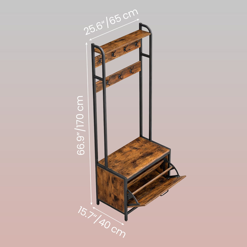 Industrial Entryway Hall Tree with Shoe Storage Bench, 7 Hooks and Shelf, Coat Rack for Bedroom - image 3