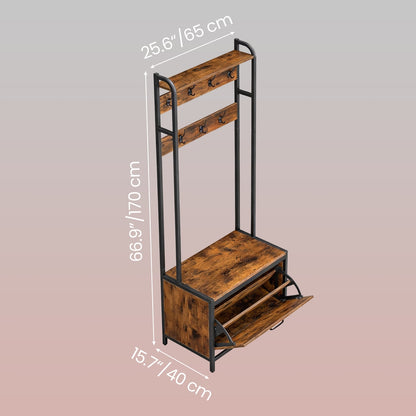 Industrial Entryway Hall Tree with Shoe Storage Bench, 7 Hooks and Shelf, Coat Rack for Bedroom - image 3