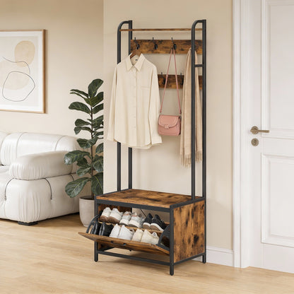 Industrial Entryway Hall Tree with Shoe Storage Bench, 7 Hooks and Shelf, Coat Rack for Bedroom - image 2