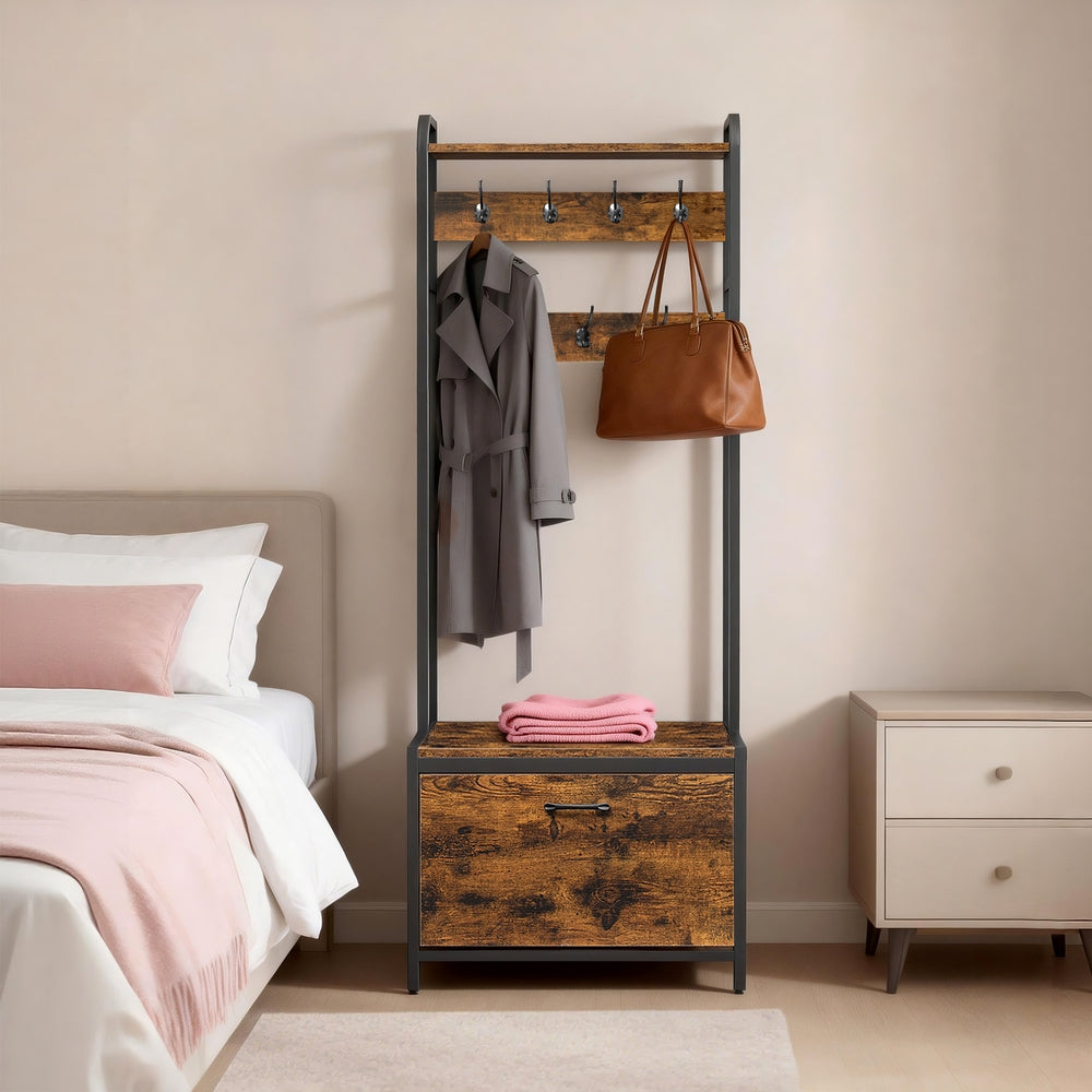 Industrial Entryway Hall Tree with Shoe Storage Bench, 7 Hooks and Shelf, Coat Rack for Bedroom - image 7