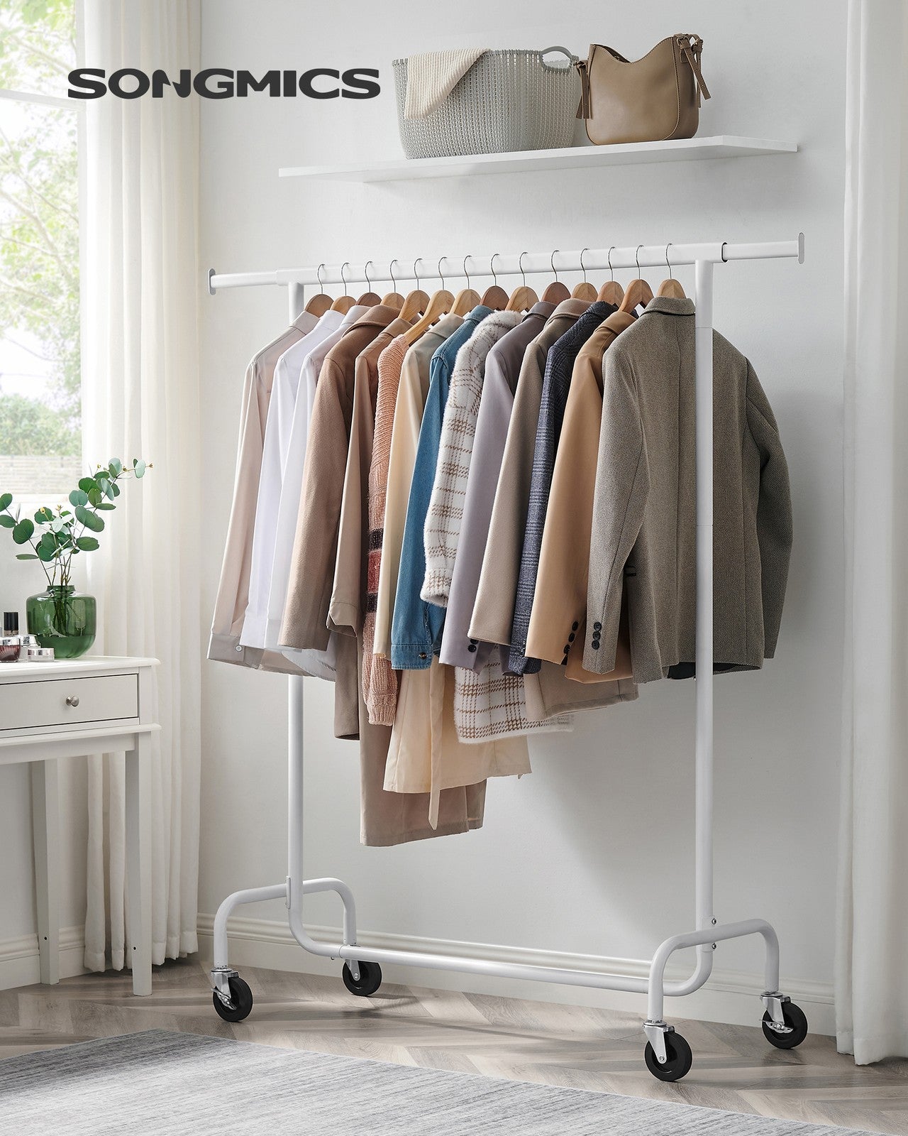 Clothes Rack on Wheels Matte White - image 3