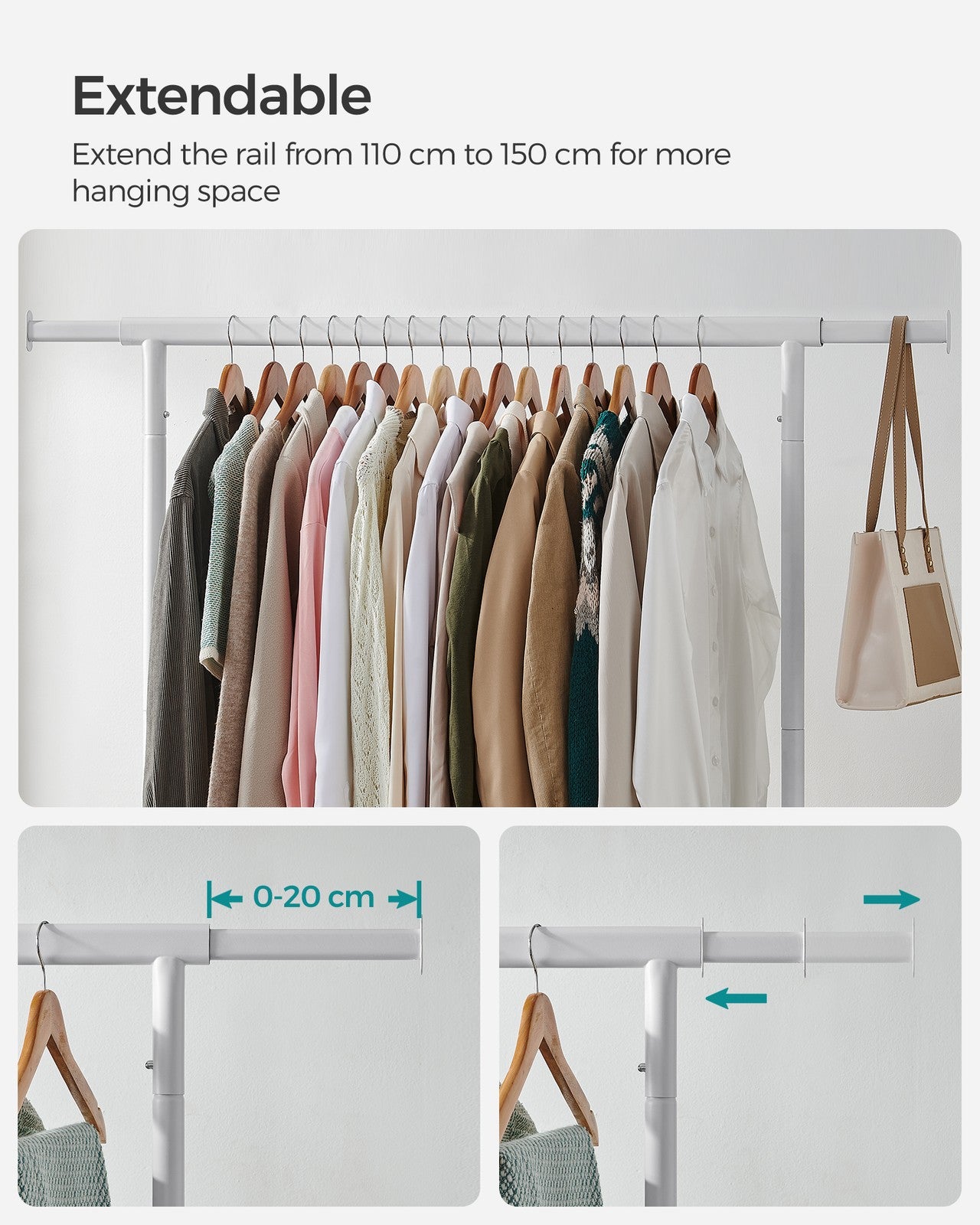 Clothes Rack on Wheels Matte White - image 7