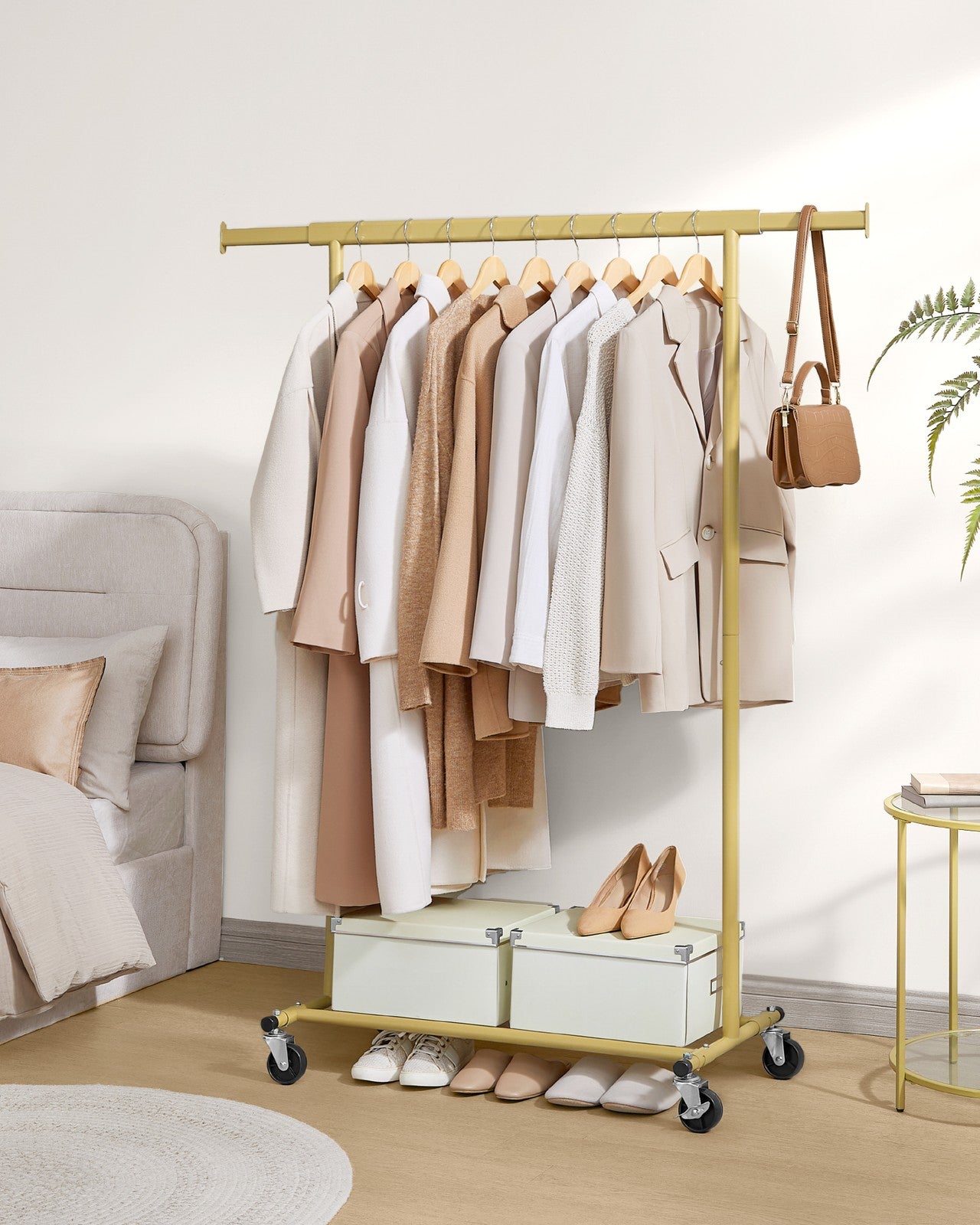 Heavy-Duty Clothes Rack on Wheels Pale Gold - image 2