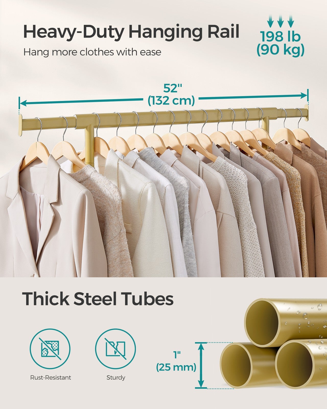 Heavy-Duty Clothes Rack on Wheels Pale Gold - image 4
