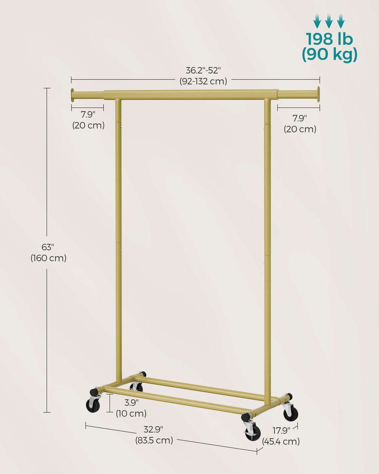 Heavy-Duty Clothes Rack on Wheels Pale Gold - image 5