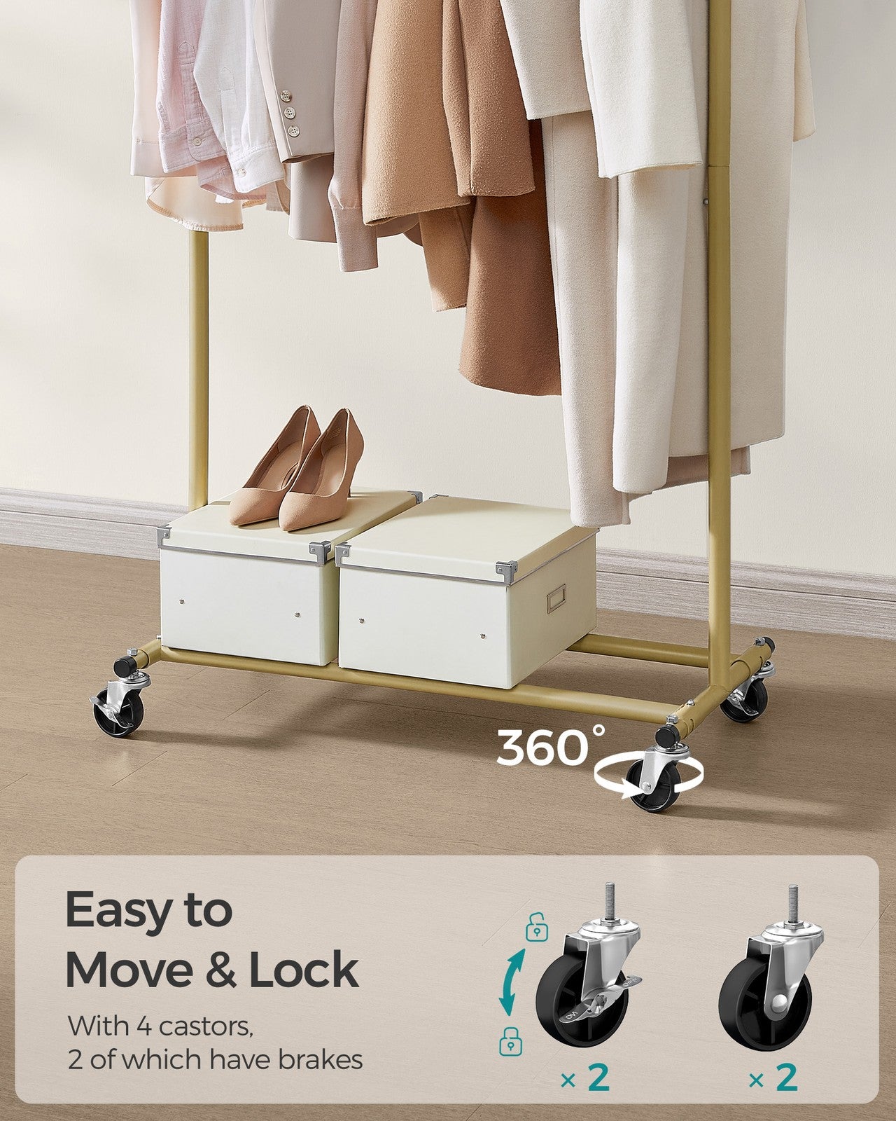 Heavy-Duty Clothes Rack on Wheels Pale Gold - image 6