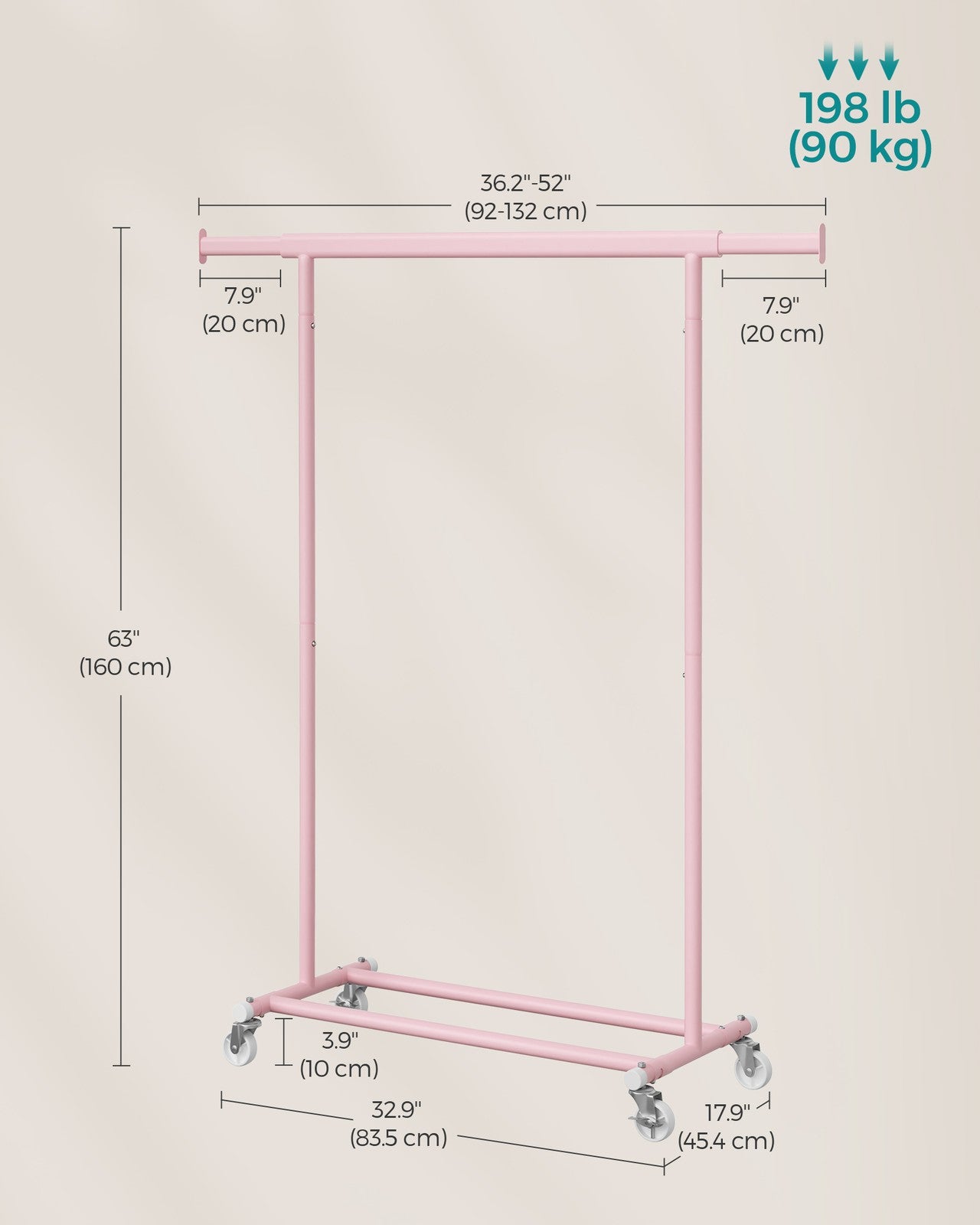 Heavy-Duty Clothes Rack on Wheels Pale Gold - image 11