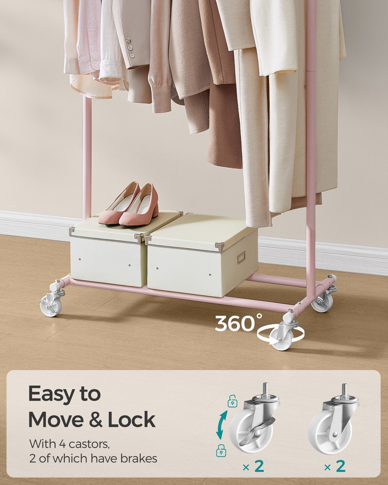 Heavy-Duty Clothes Rack on Wheels Pale Gold - image 12