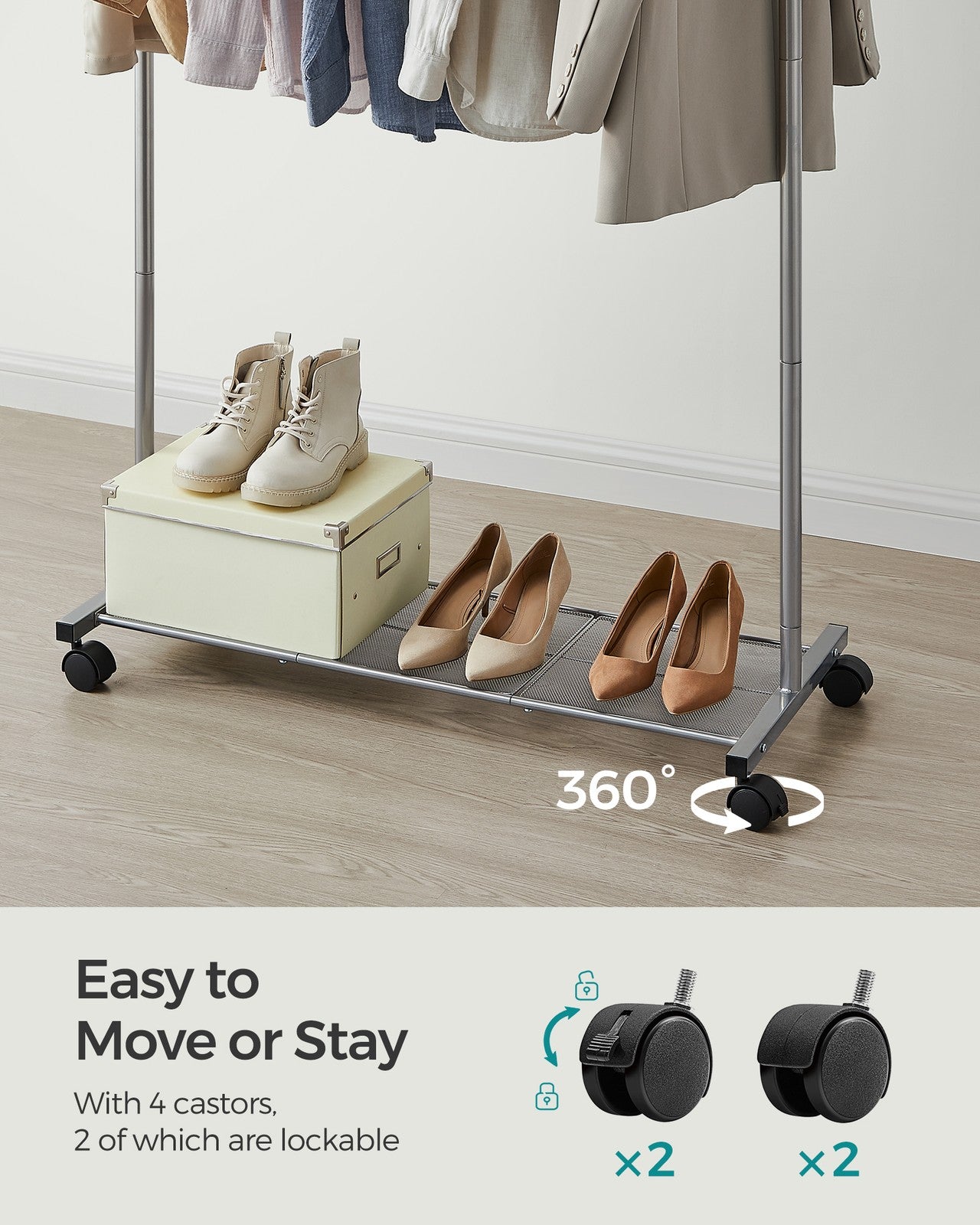 91 cm Long Clothes Rack on Wheels Dove Grey - image 6