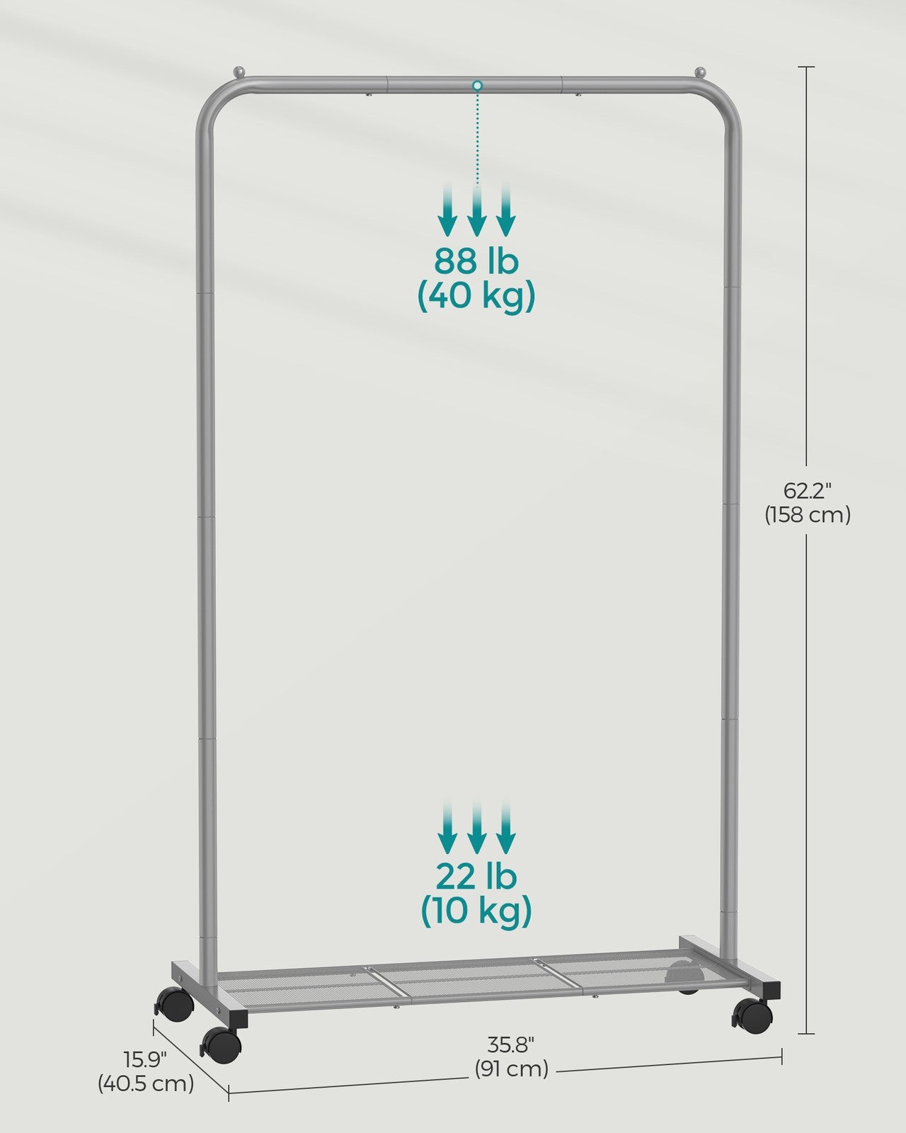 91 cm Long Clothes Rack on Wheels Dove Grey - image 8