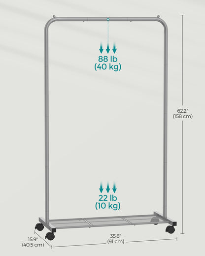 91 cm Long Clothes Rack on Wheels Dove Grey - image 8
