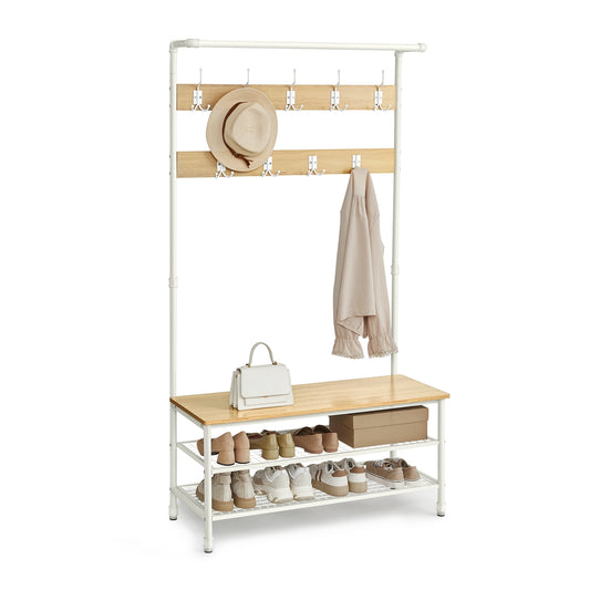 Coat rack stand with bench and shoe storage Oak and White - image 1