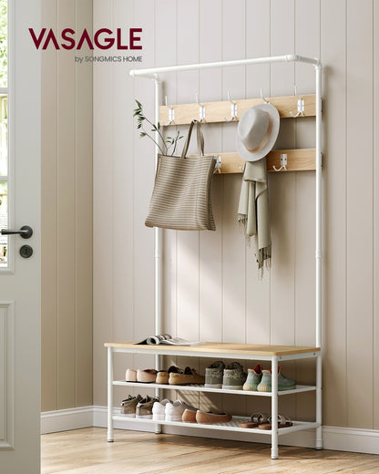 Coat rack stand with bench and shoe storage Oak and White - image 2