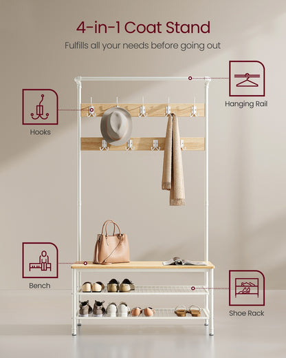Coat rack stand with bench and shoe storage Oak and White - image 4