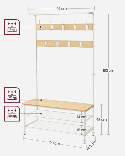 Coat rack stand with bench and shoe storage Oak and White - image 7