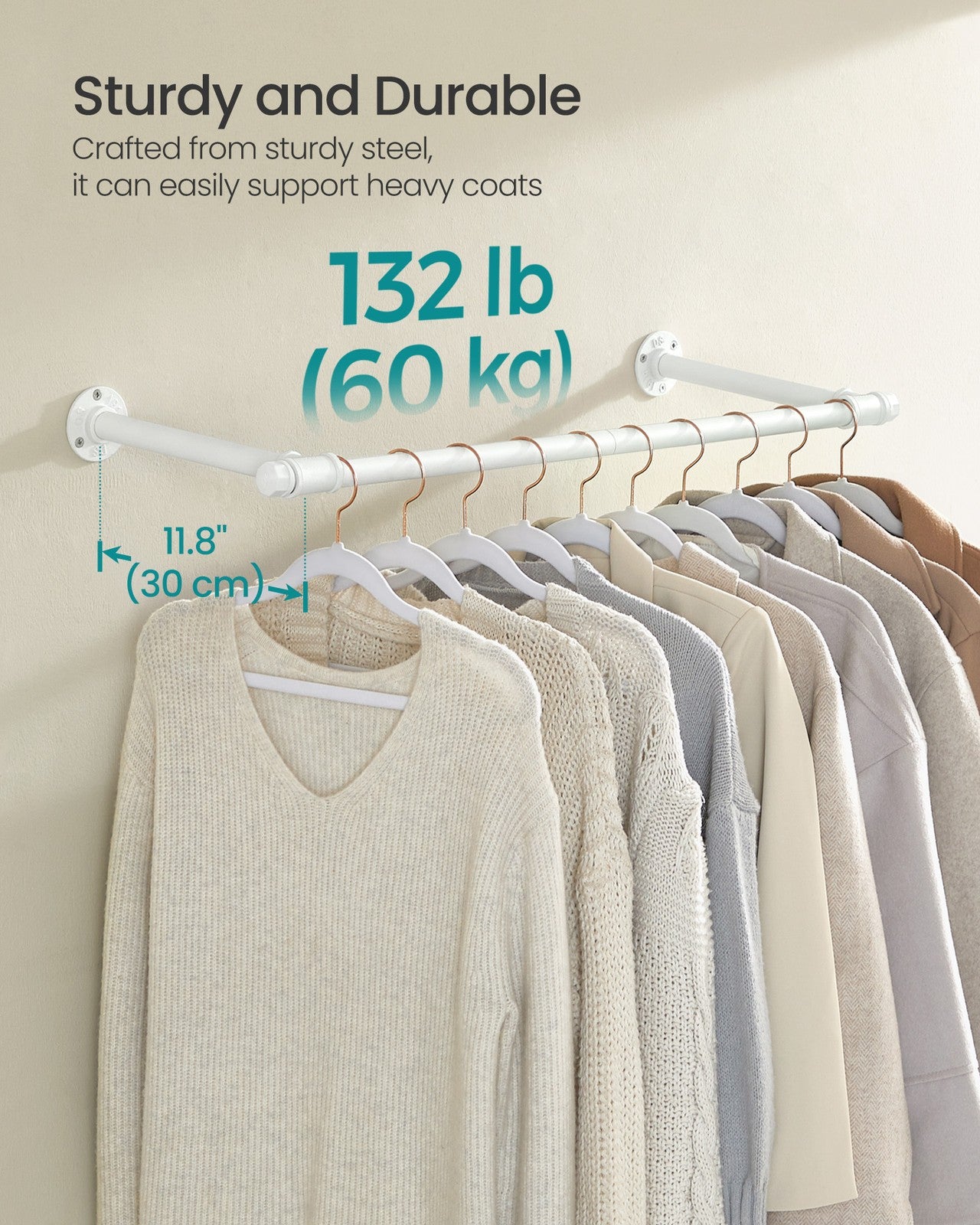 Wall-Mounted Clothes Rail 60 kg Load - image 21