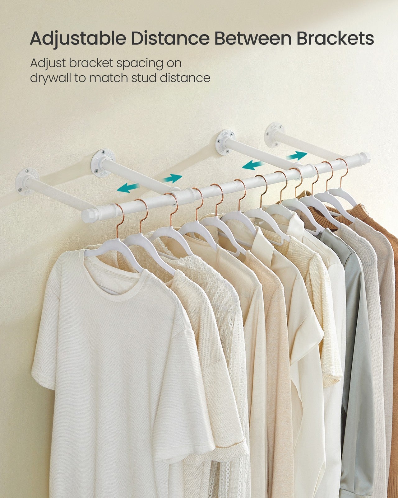 Set of 2 Wall-Mounted Steel Clothes Rails Cloud White - image 4
