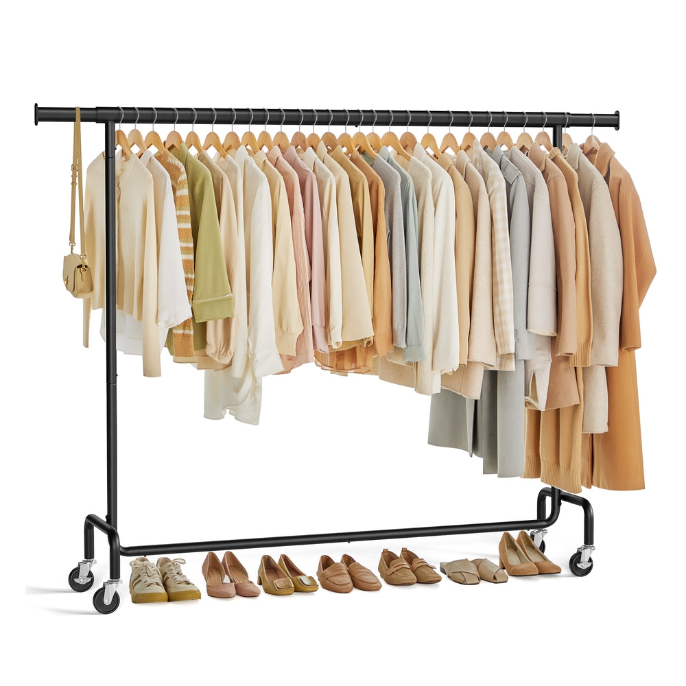Clothes Rack on Wheels with Extendable Hanging Rail Matte Black - image 1